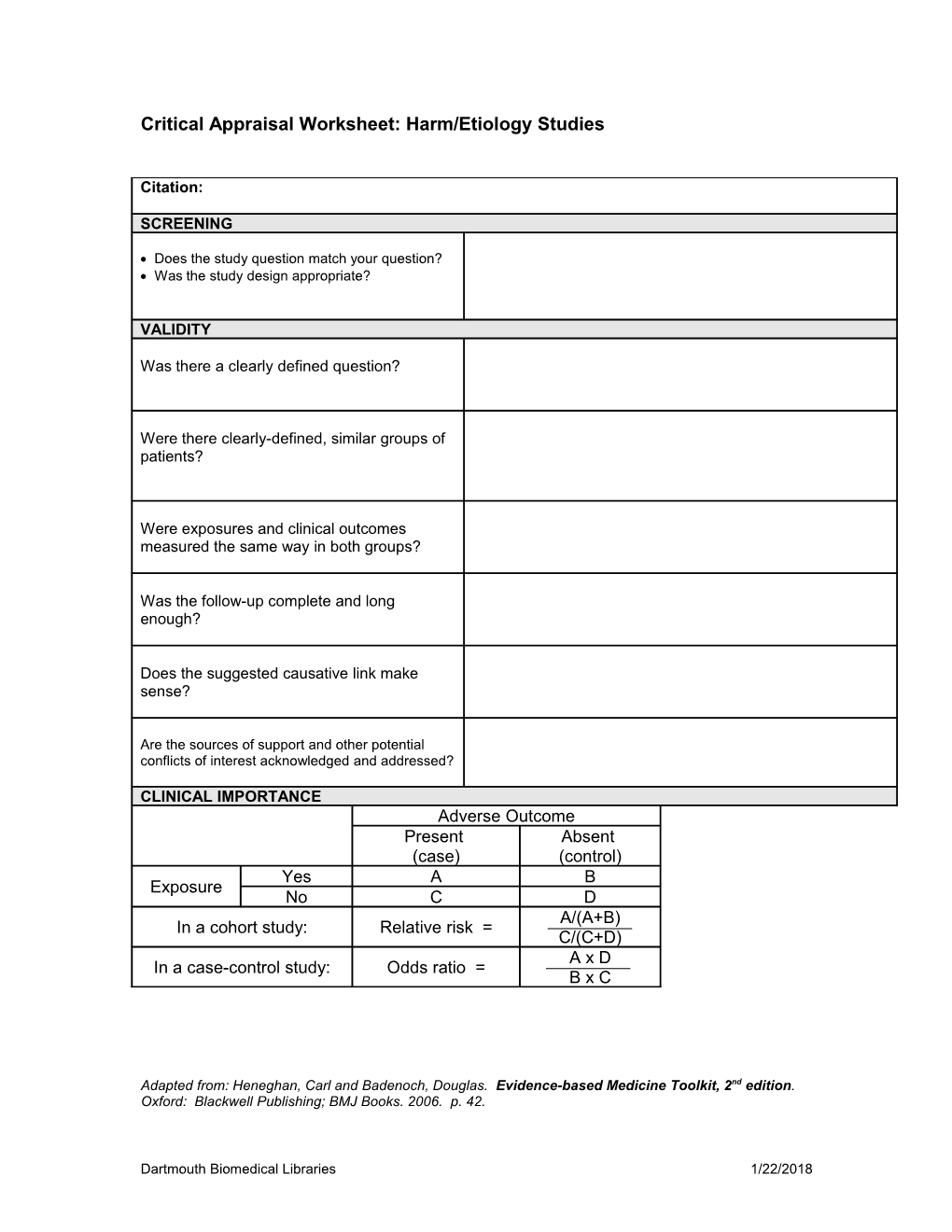 Critical Appraisal Worksheet with Key Learning Points: Therapy Study