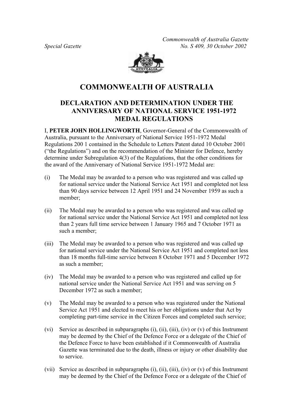 Commonwealth of Australia Gazette