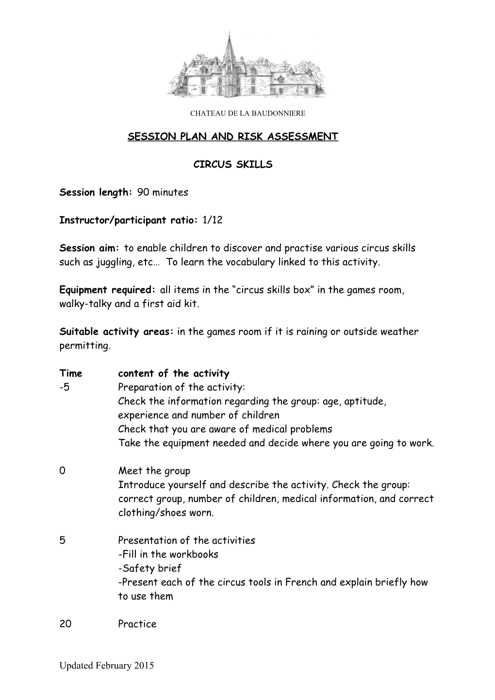 Session Plan and Risk Assessment