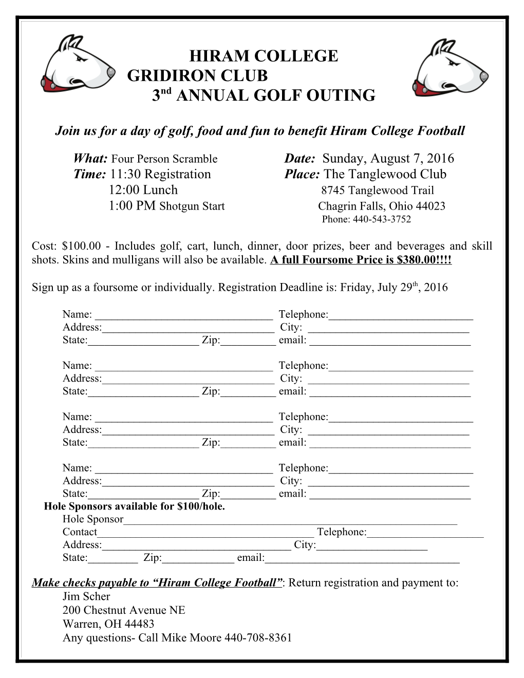 Join Us for a Day of Golf, Food and Fun to Benefit Hiram College Football