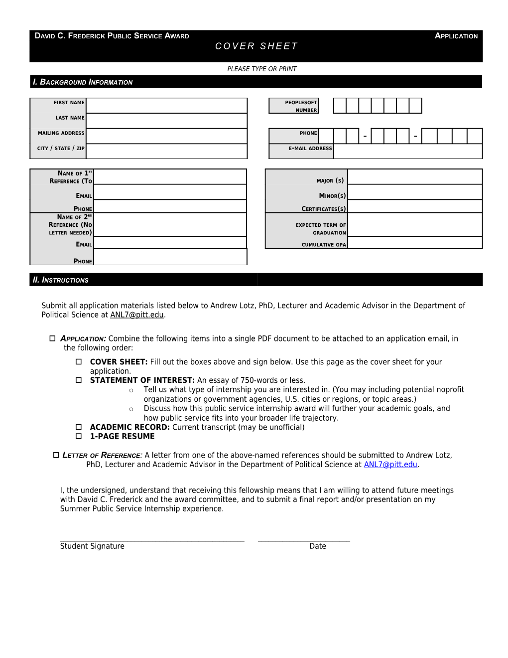 Forbes Craig Housing Application