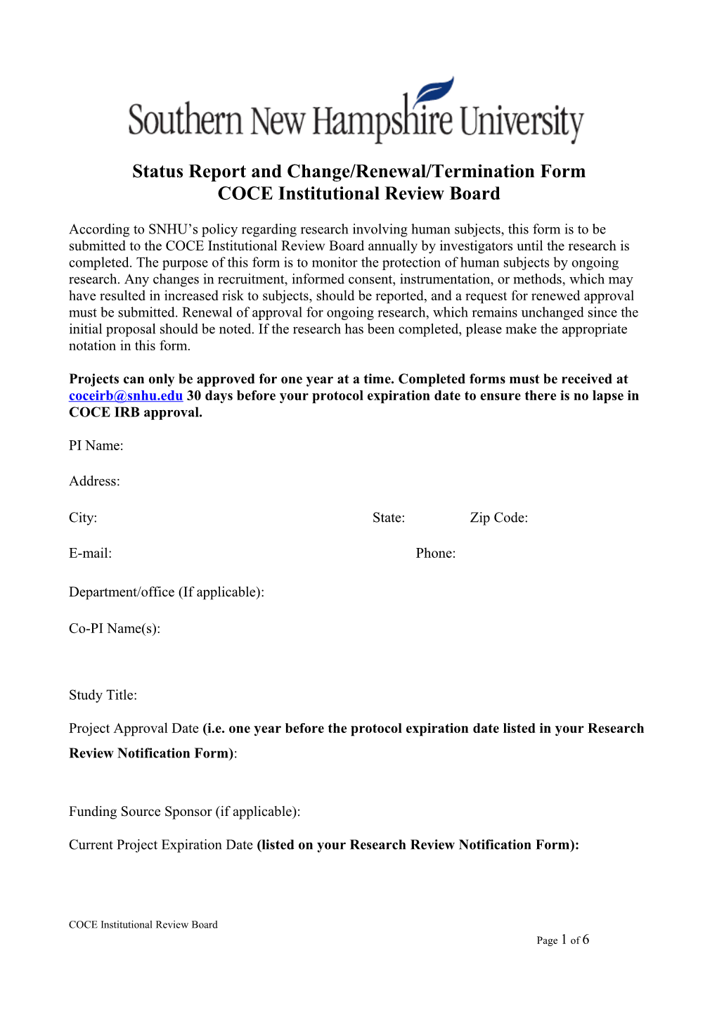Status Report and Change/Renewal/Termination Form