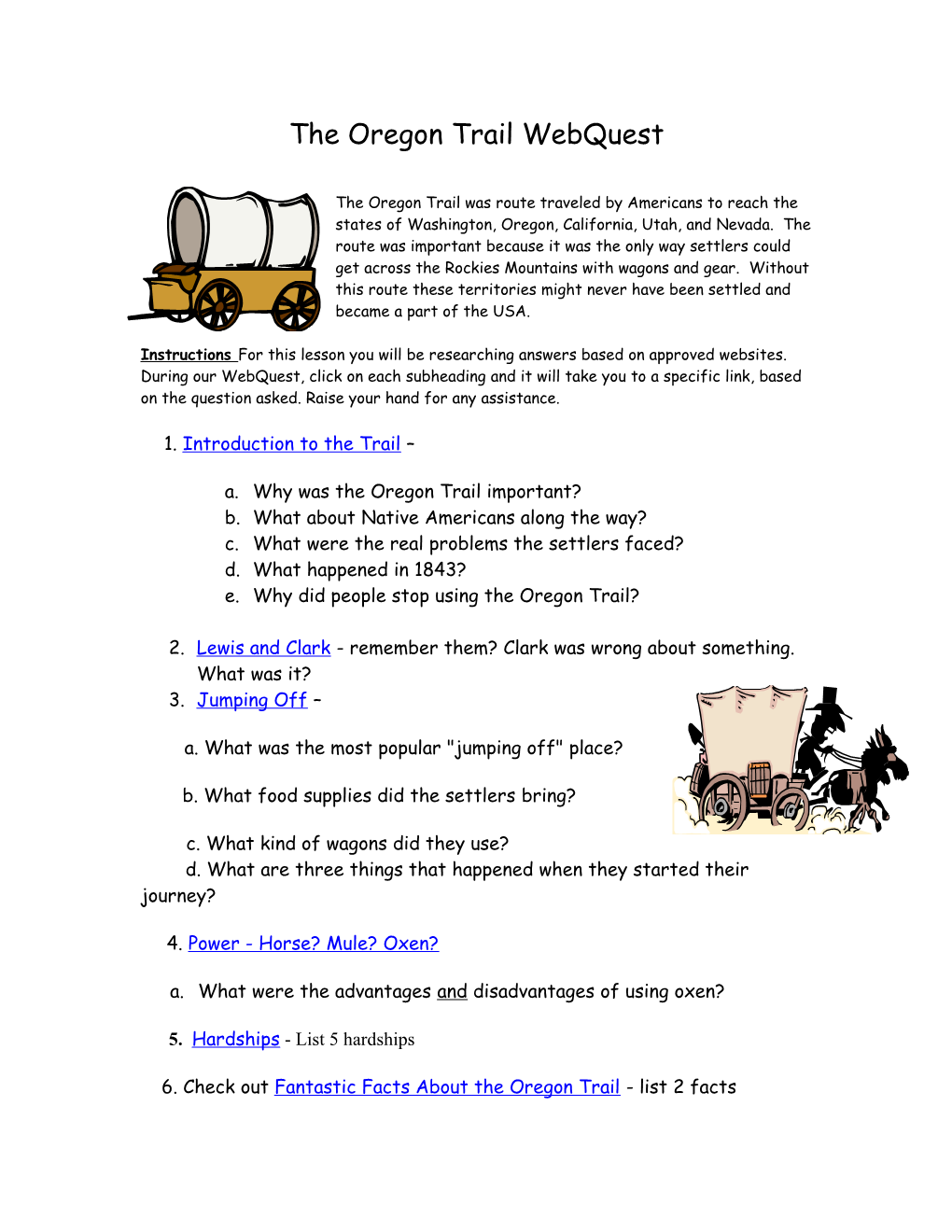 The Oregon Trail Worksheet