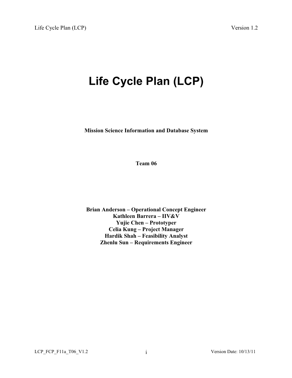 Life Cycle Plan (LCP) s8