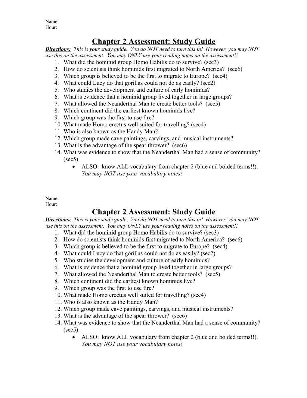 Chapter 2 Assessment: Study Guide