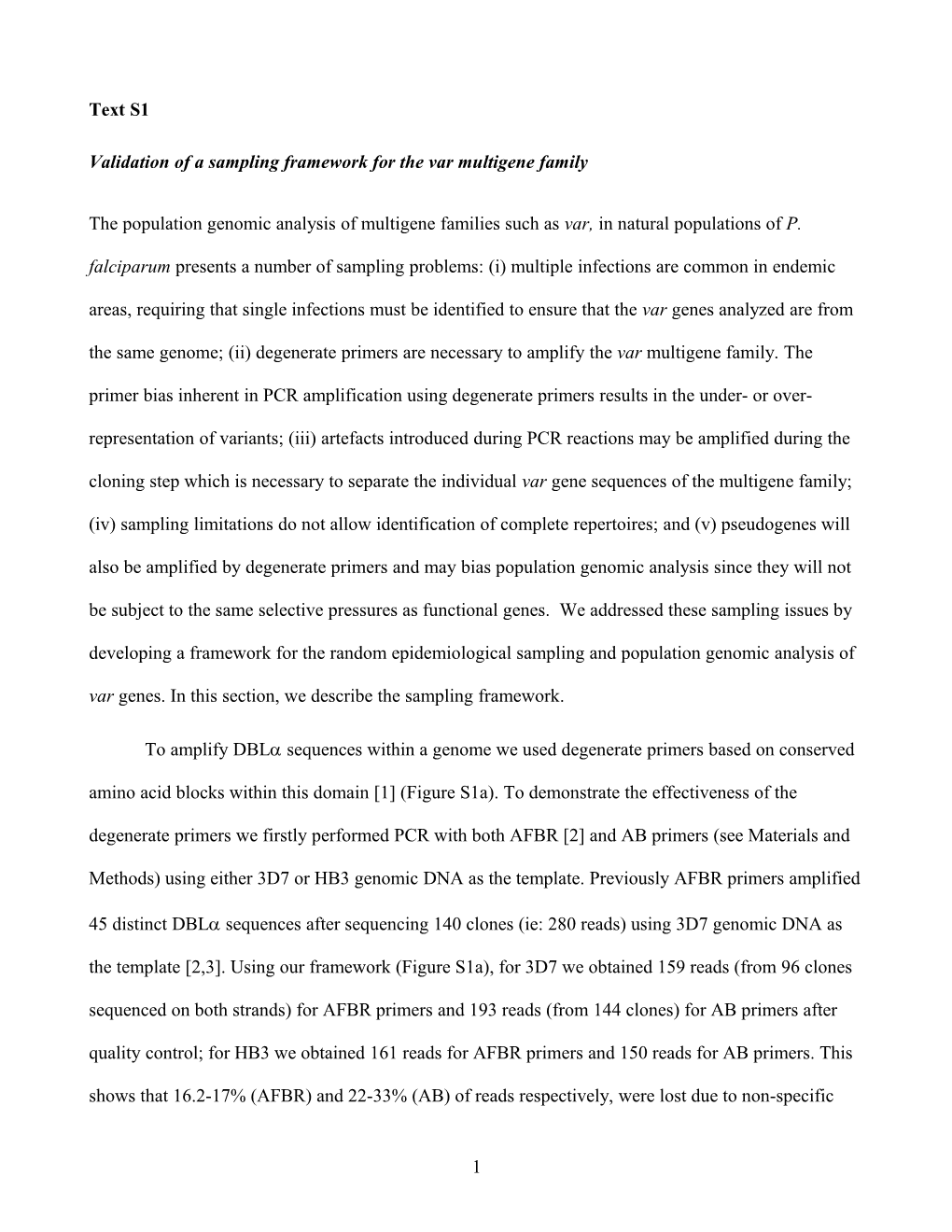 Validation of a Sampling Framework for the Var Multigene Family