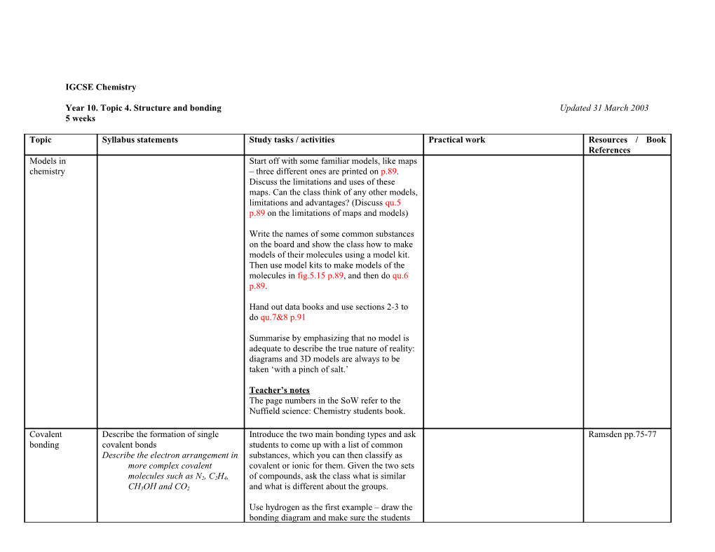 IGCSE Chemistry: Structure and Bonding