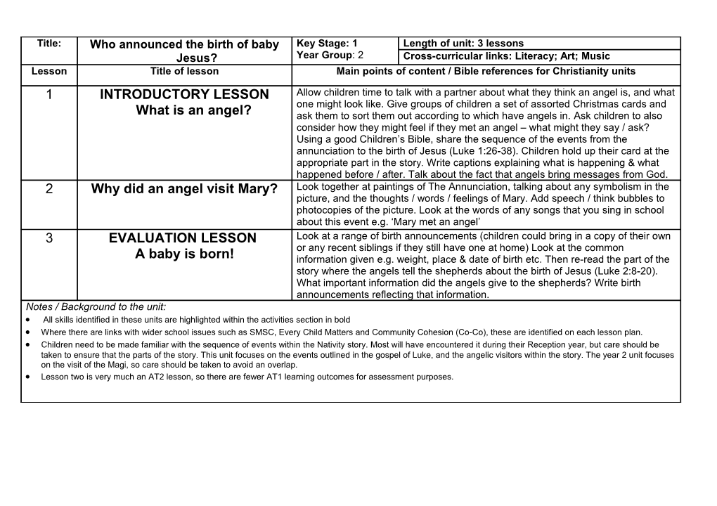 Suggested Unit Outline Including Teaching Packs