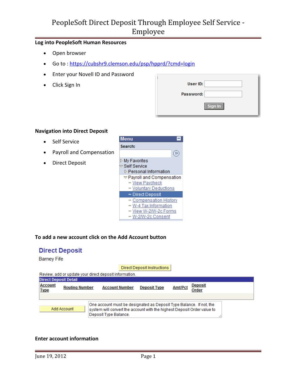 Peoplesoft Direct Deposit Through Employee Self Service - Employee