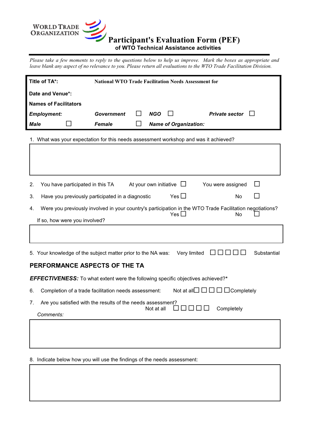 Participant's Evaluation Form (PEF)