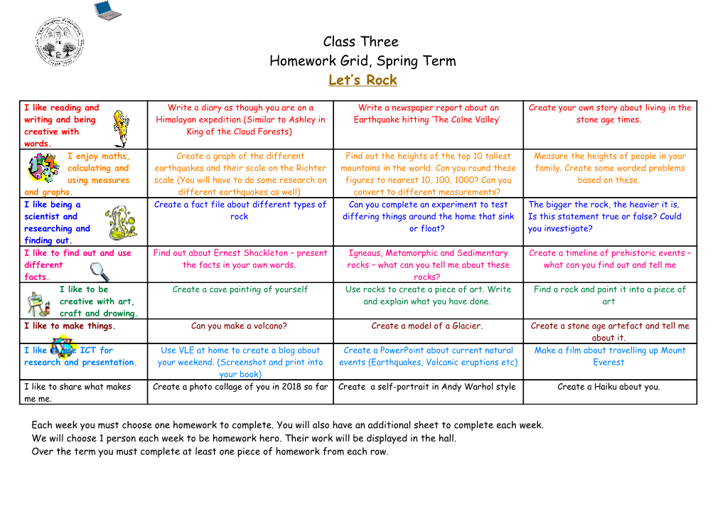 Homework Grid, Spring Term