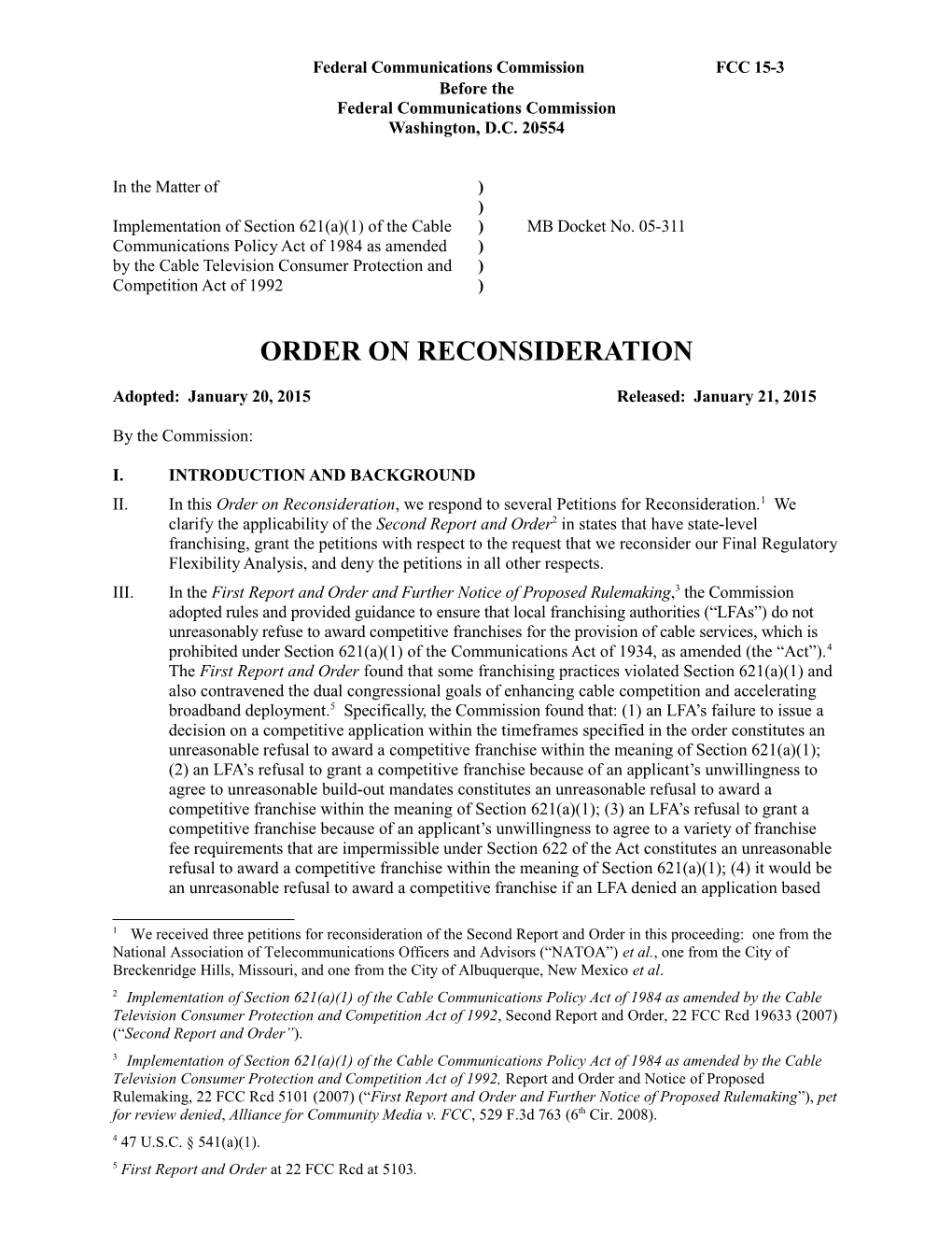 Federal Communications Commission FCC 15-3