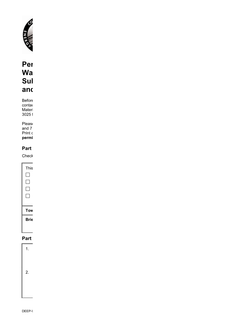 Permit Application for Wastewater Discharges from Subsurface Sewage Treatment and Disposal