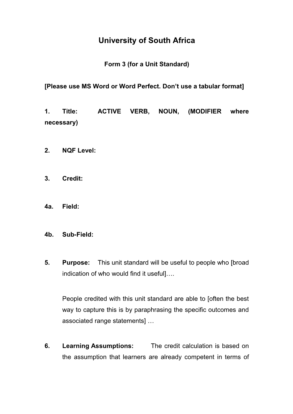 Evaluation of UNISA Unit Standards