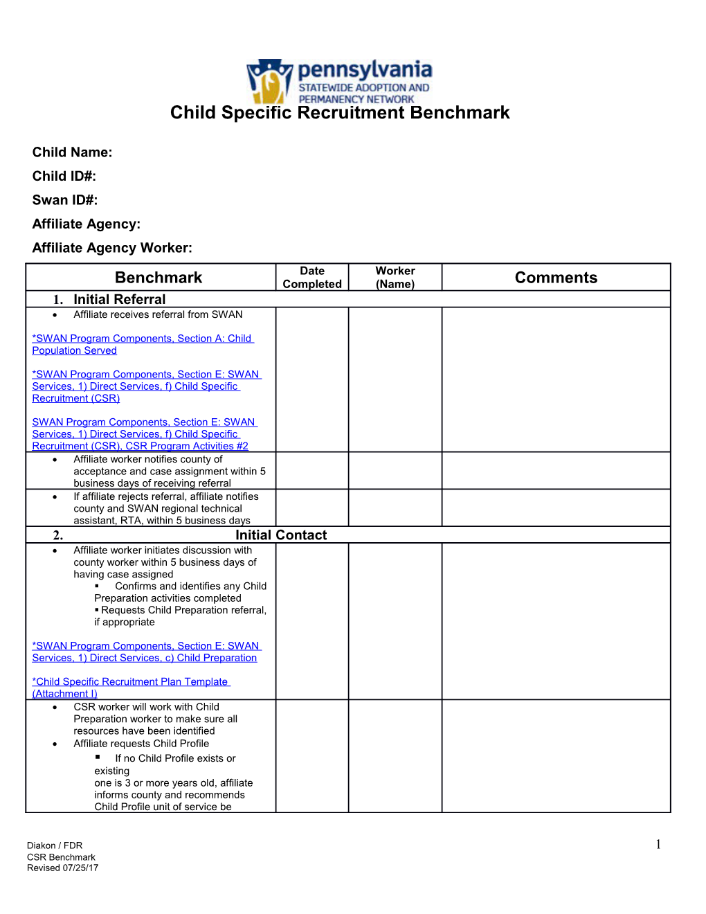 Child Specific Recruitment Benchmarks