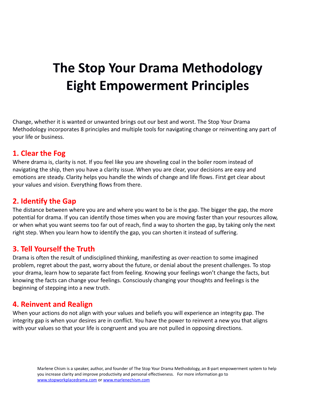 The Stop Your Drama Methodology Eight Empowerment Principles