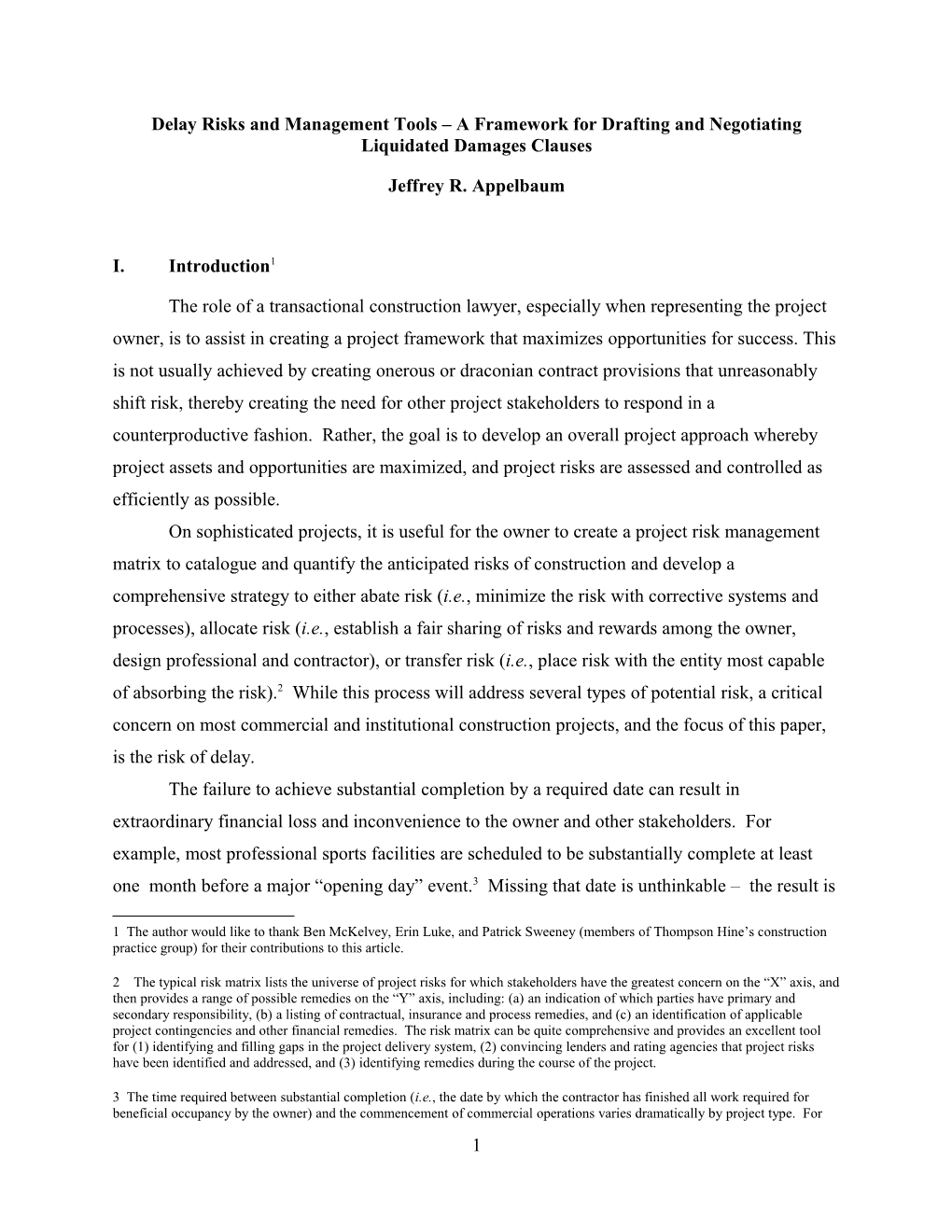 Delay Risks and Management Tools a Framework for Drafting and Negotiating Liquidated Damages