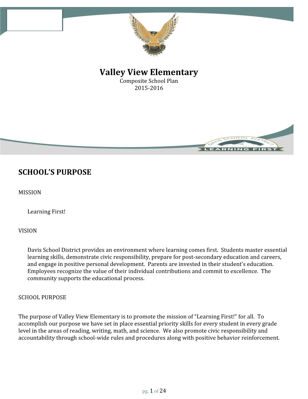 Composite School Plan 2014-2015 Valley View Elementary