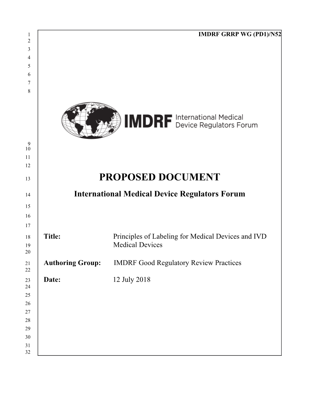 Proposed Document: Principles of Labeling for Medical Devices and IVD Medical Devices