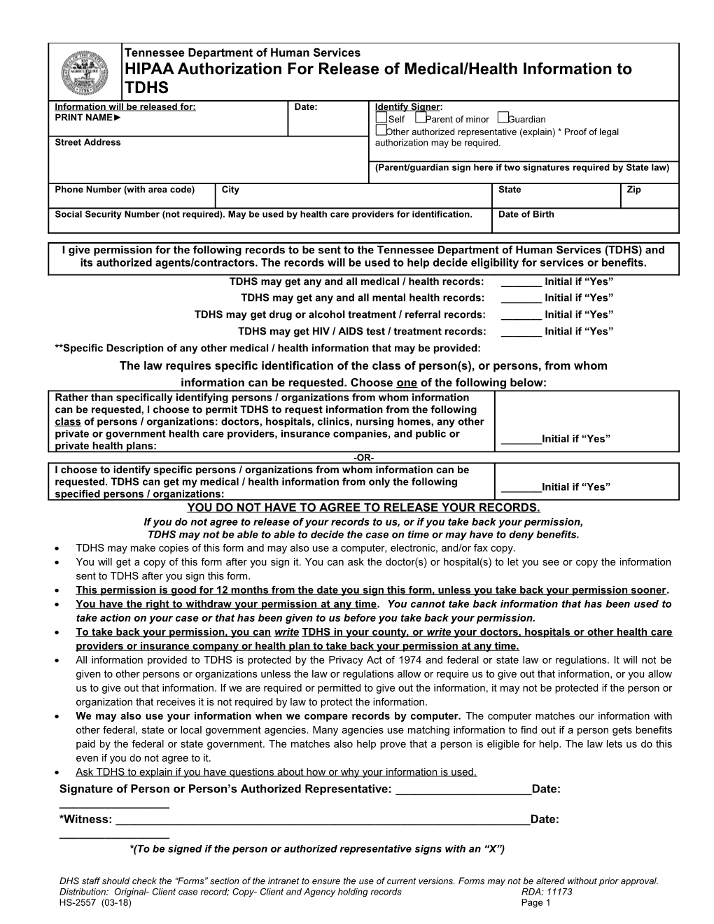 TDHS May Make Copies of This Form and May Also Use a Computer, Electronic, And/Or Fax Copy