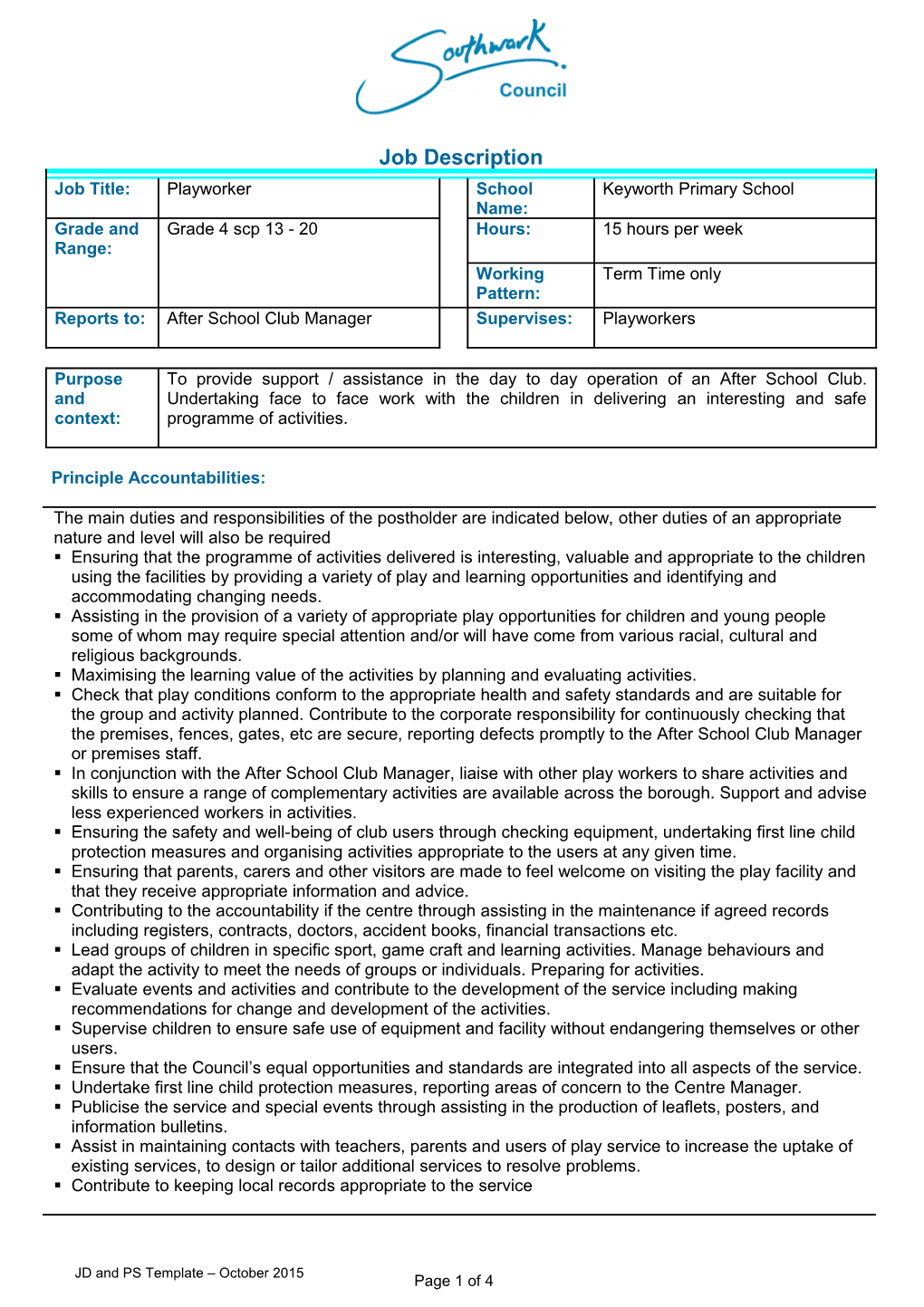 JD and PS Template October 2015