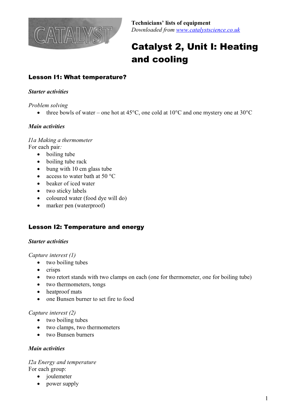 Unit I: Heating and Cooling