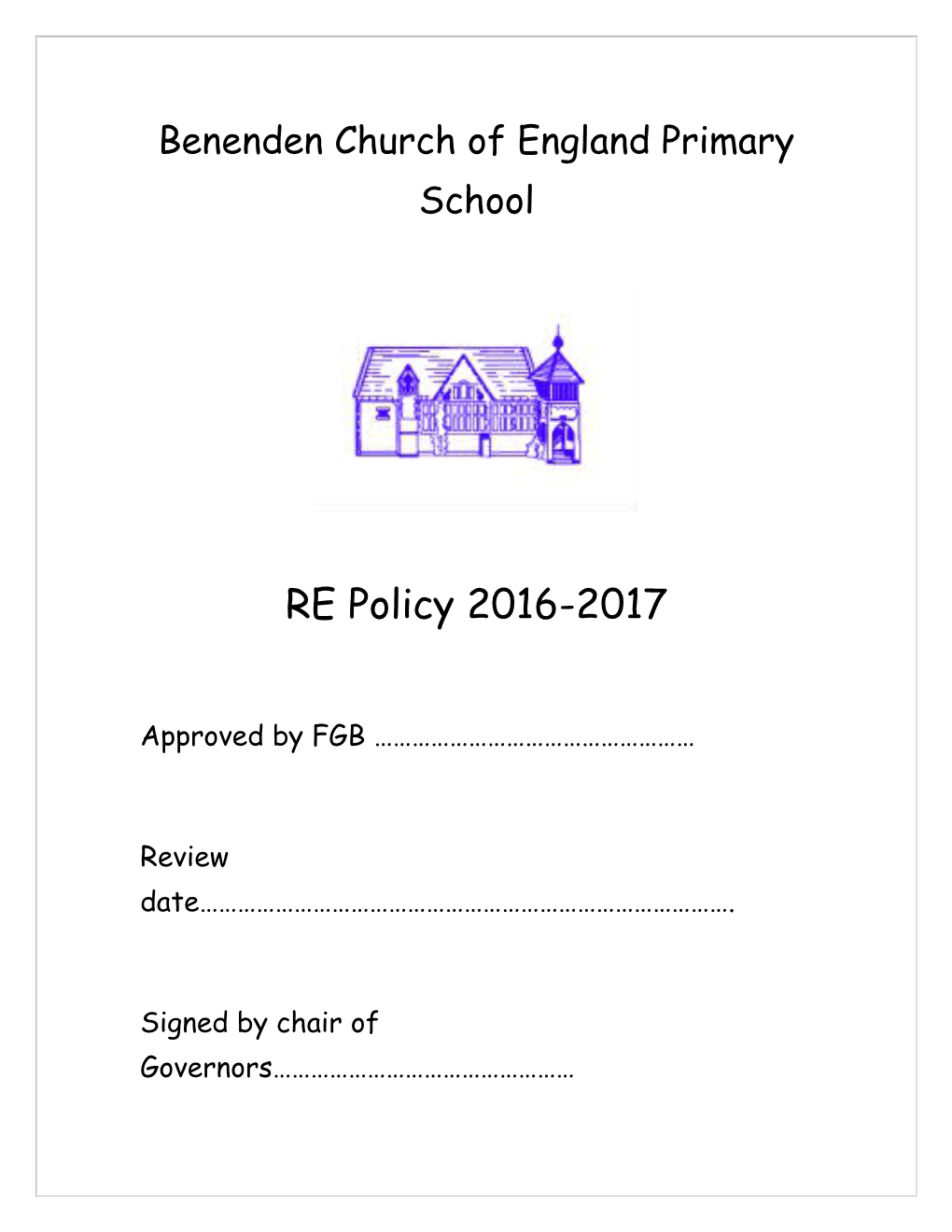 RE Policy for Church of England Sponsored Academies
