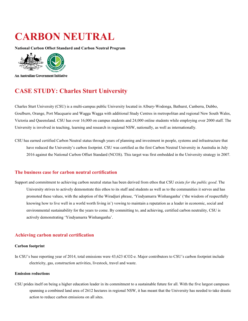 Carbon Neutral Stories - Charles Sturt University