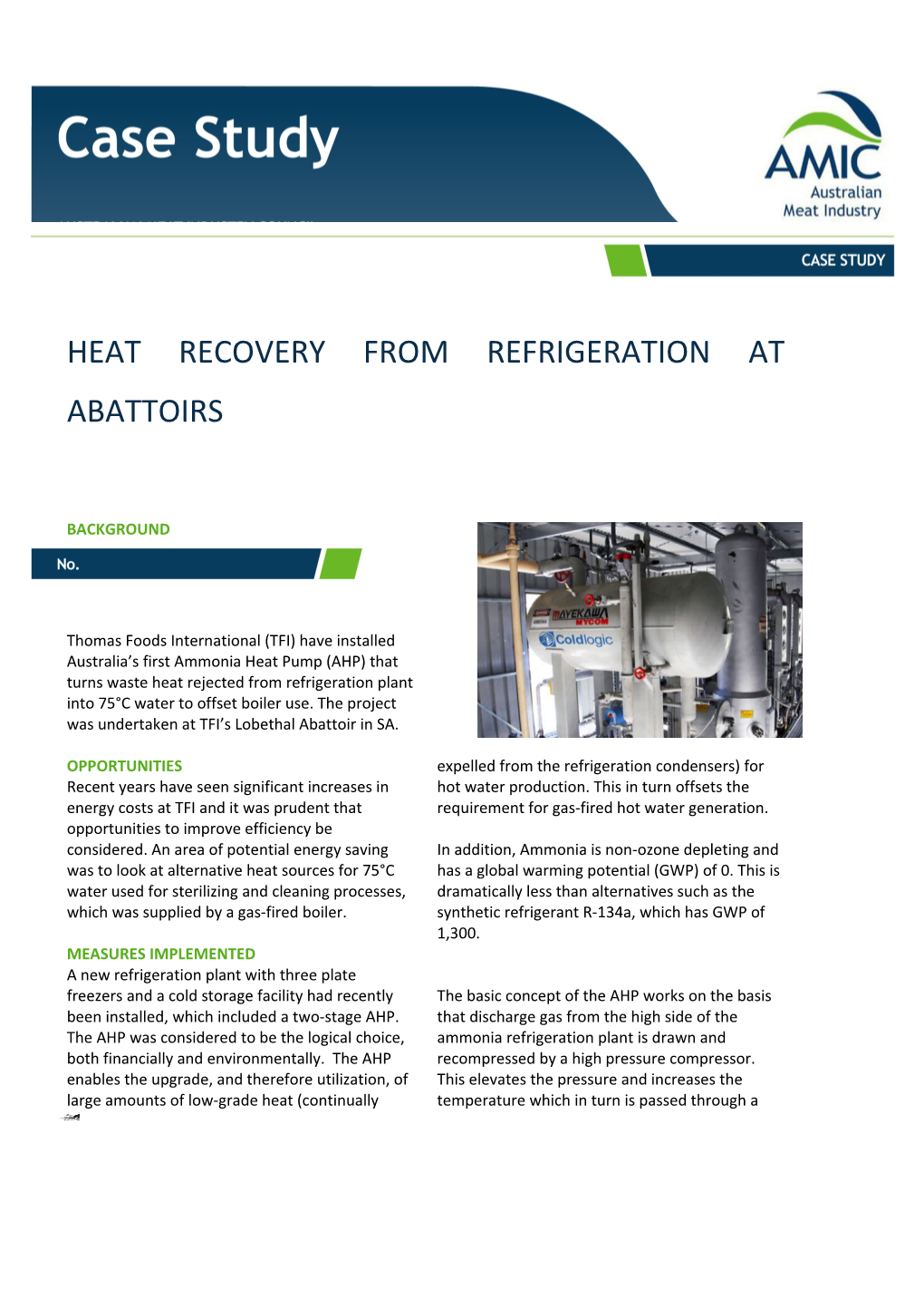 Heat Recovery from Refrigeration at Abattoirs