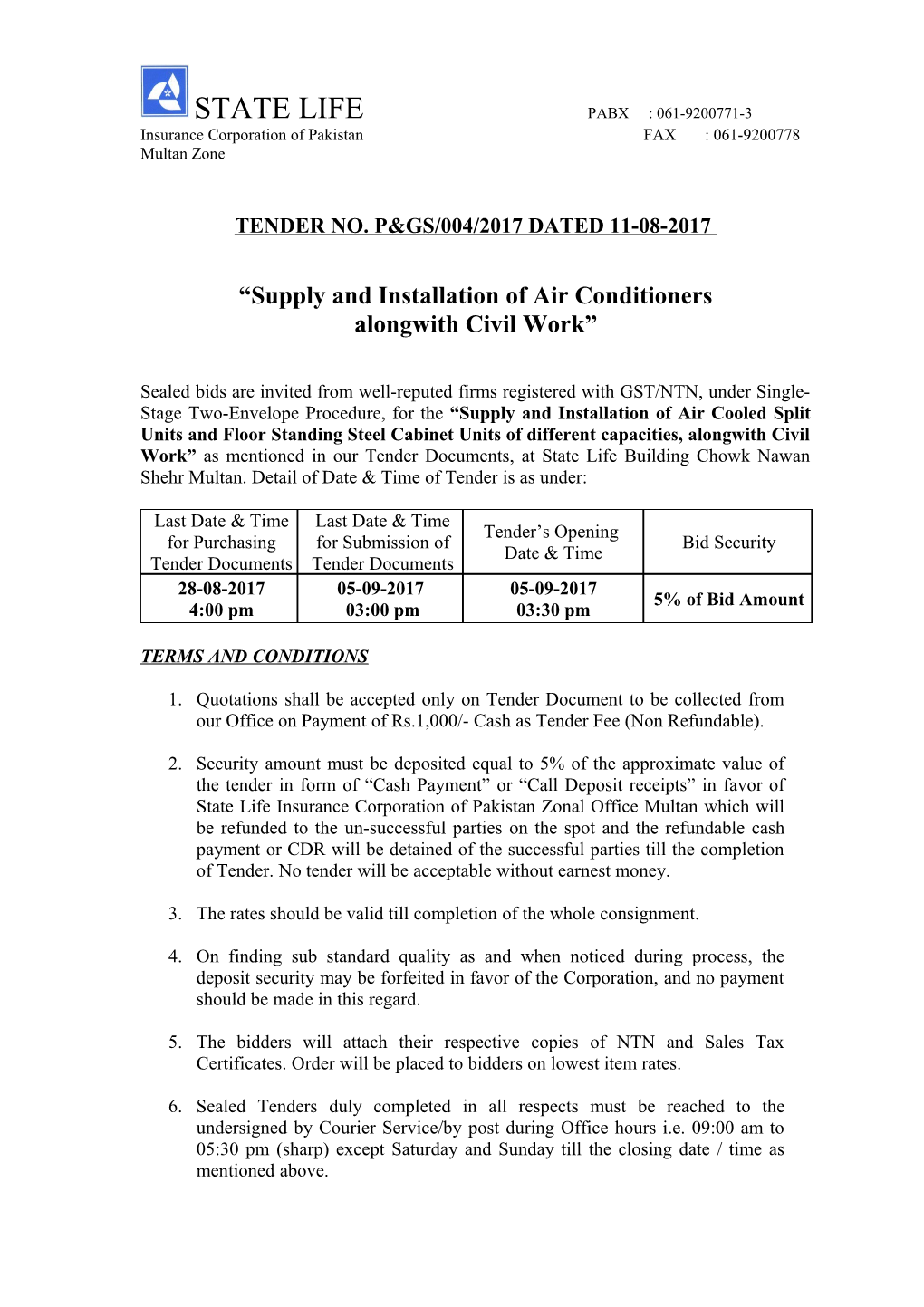 Tender Notice No s3