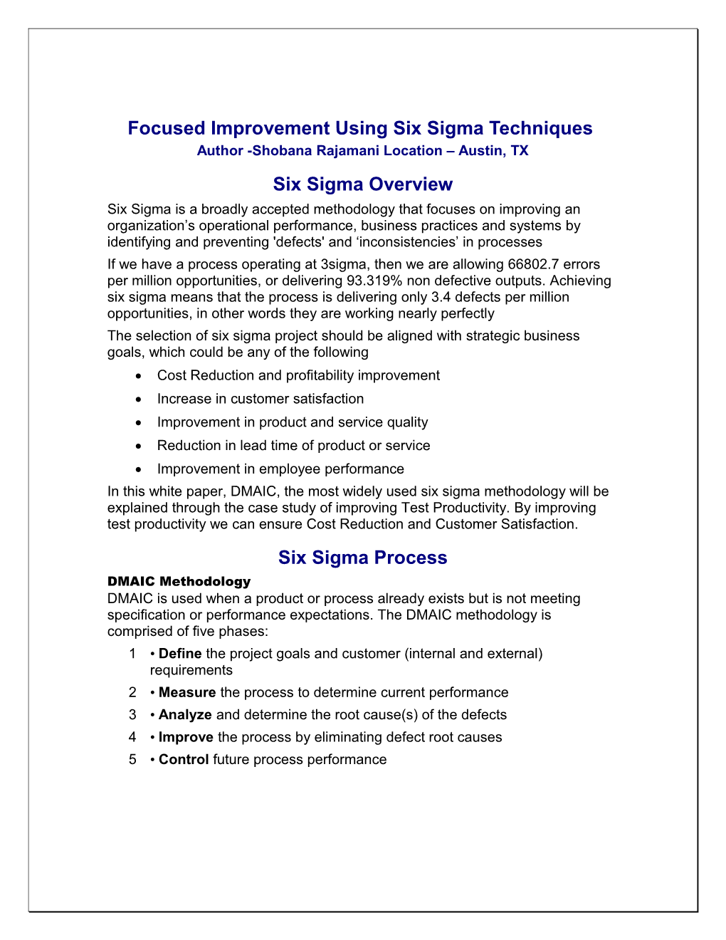 Six Sigma Overview