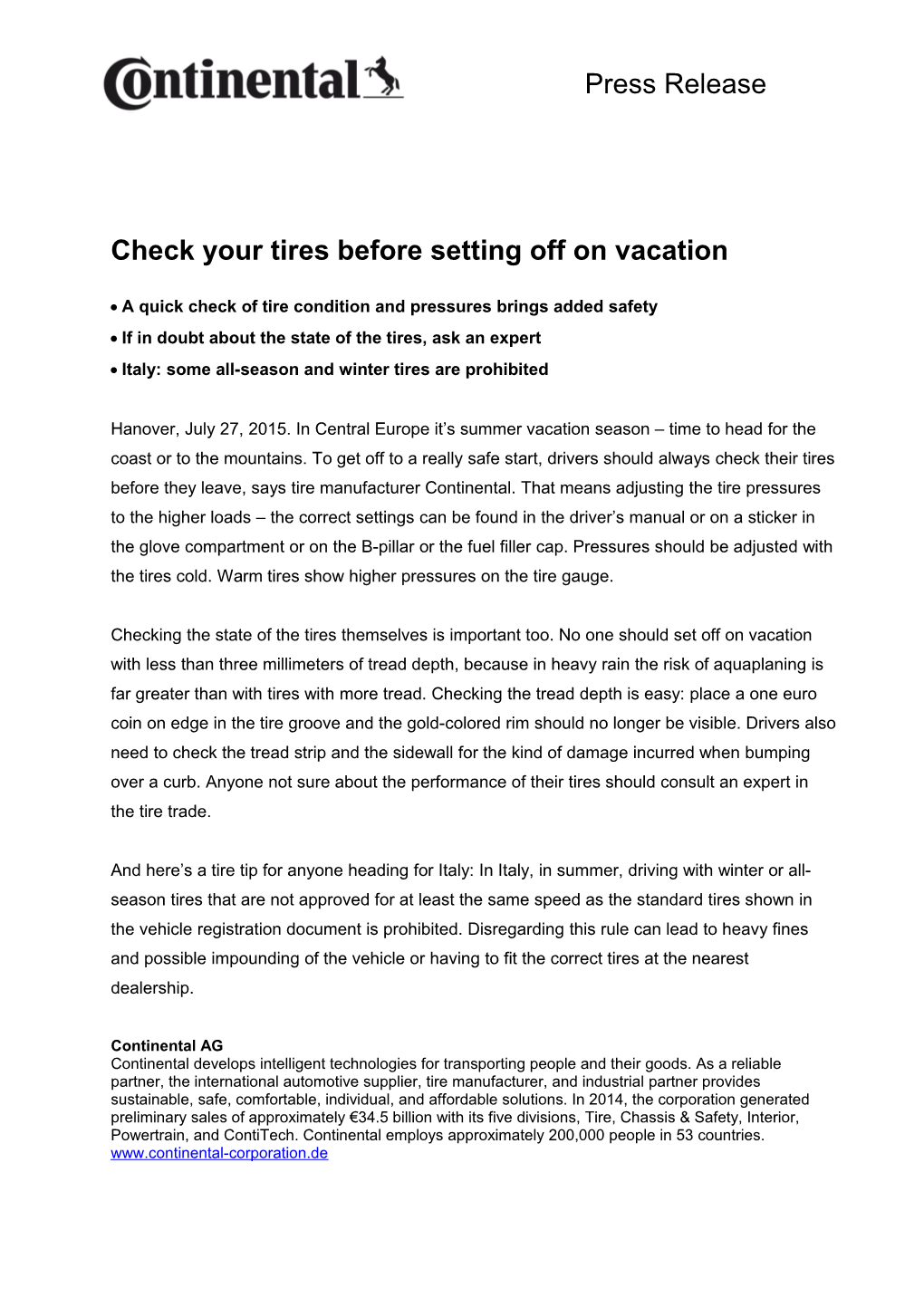 Check Your Tires Before Setting Off on Vacation
