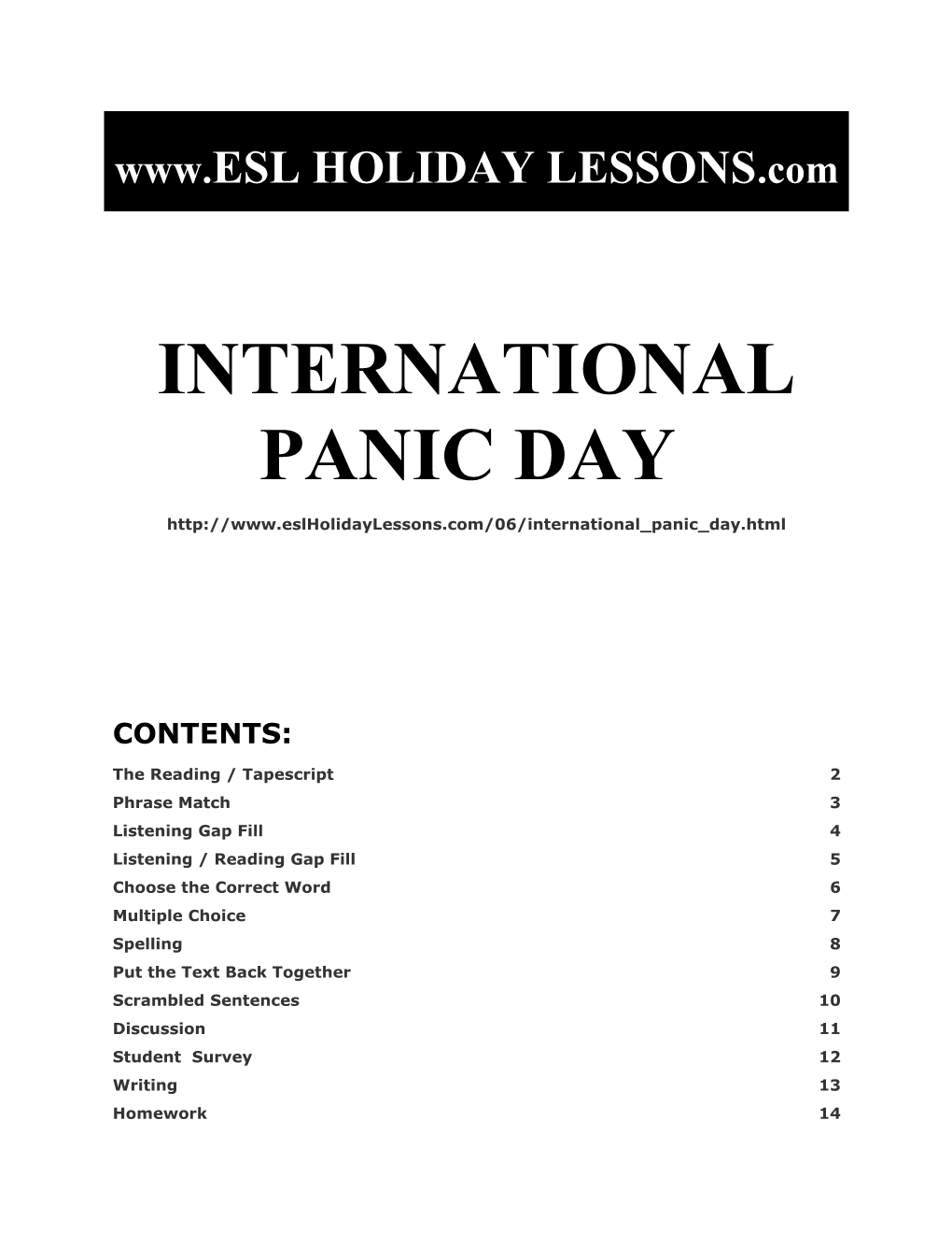 Holiday Lessons - International Panic Day