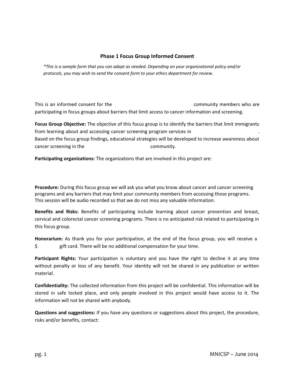 Phase 1 Focus Group Informed Consent