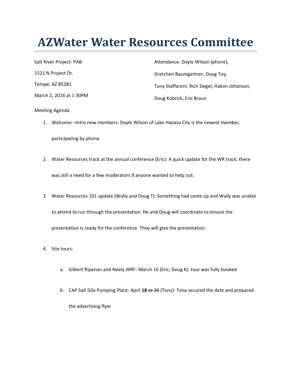 Azwater Water Resources Committee