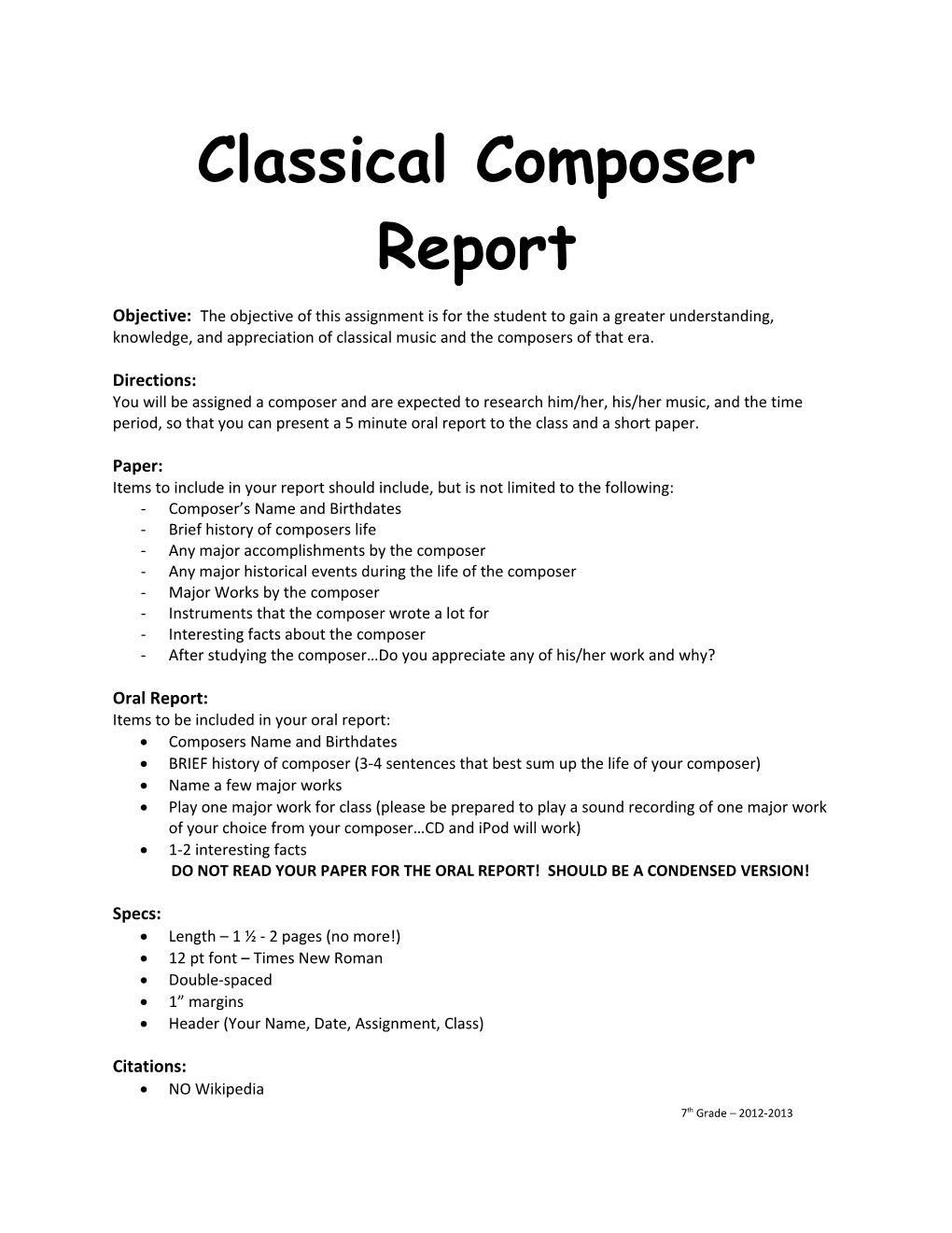 Classical Composer Report