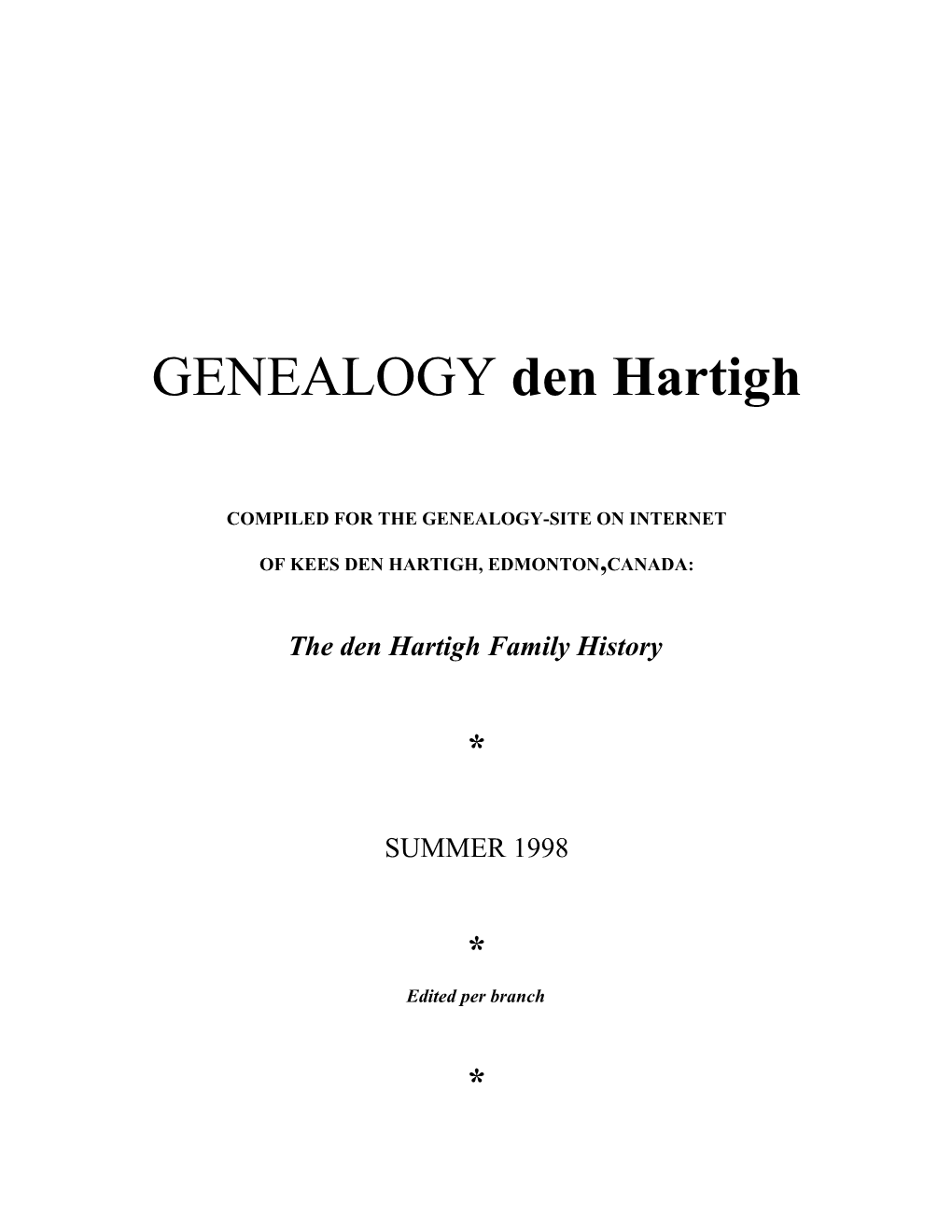 GENEALOGY Den Hartigh