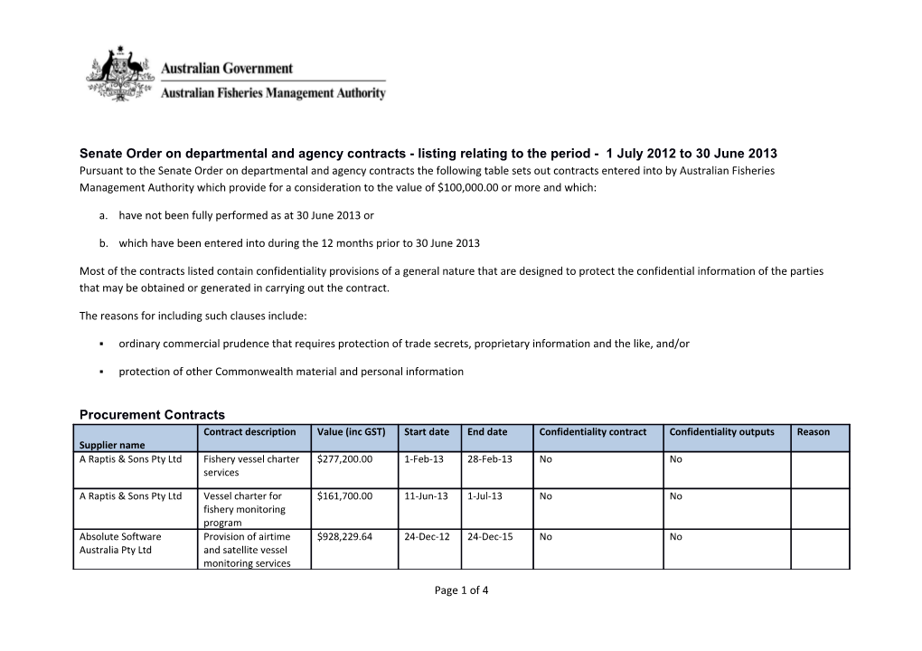 AFMA Senate Order July 2012 to June 2013