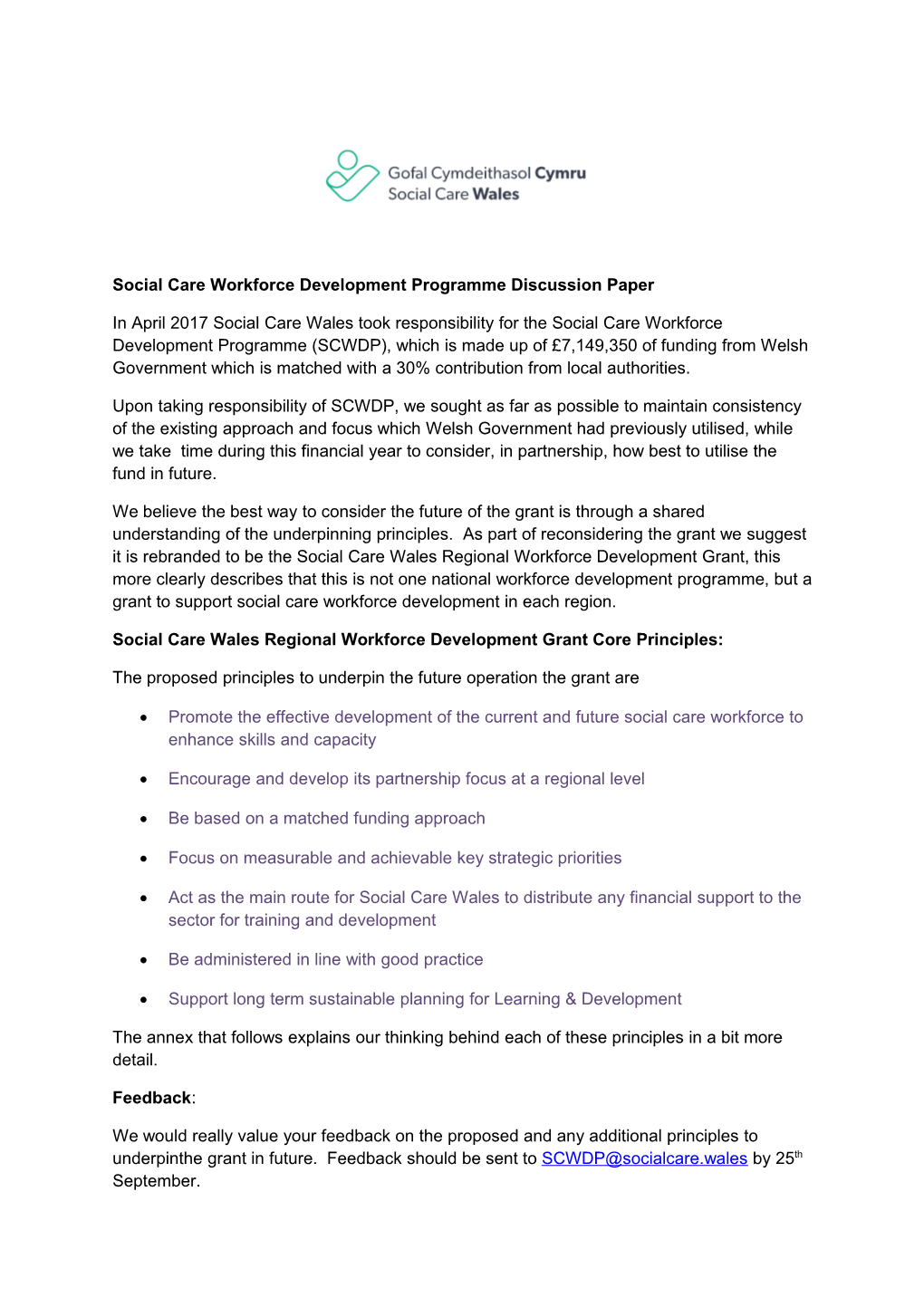 Social Care Workforce Development Programme Discussion Paper