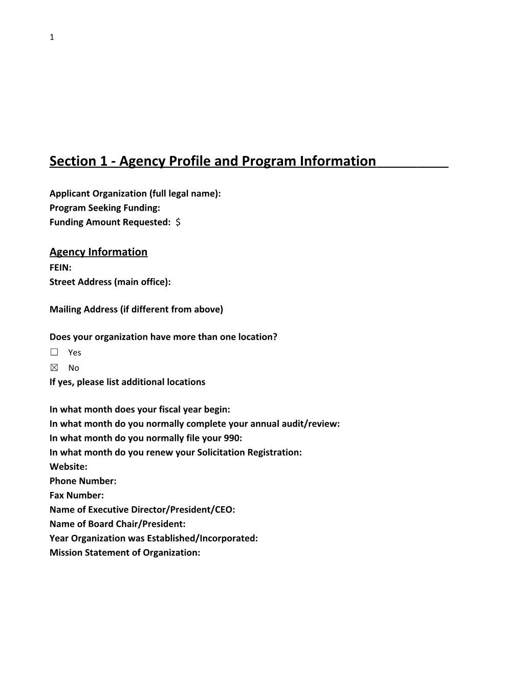 Section 1 - Agency Profile and Program Information