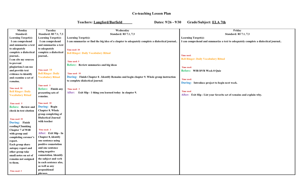 Co-Teaching Lesson Plan