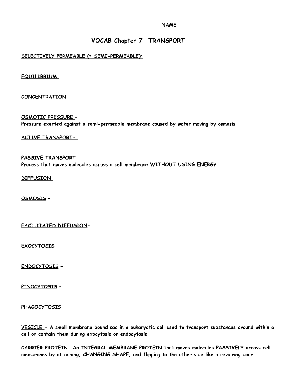 VOCAB Chapter 7- TRANSPORT