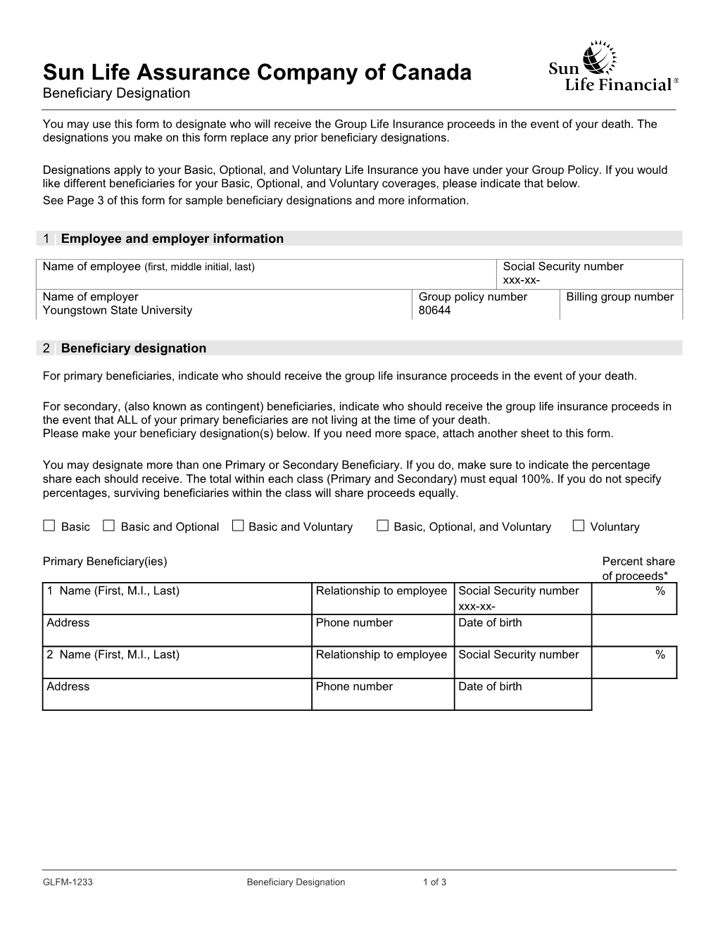 See Page 3 of This Form for Sample Beneficiary Designations and More Information