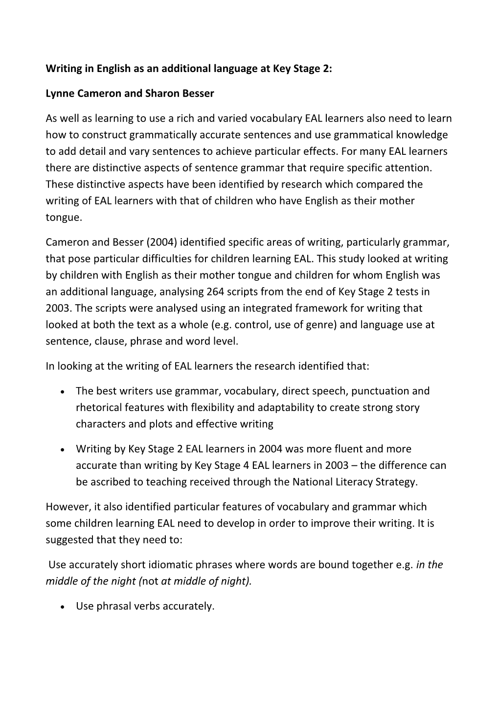 Writing in English As an Additional Language at Key Stage 2