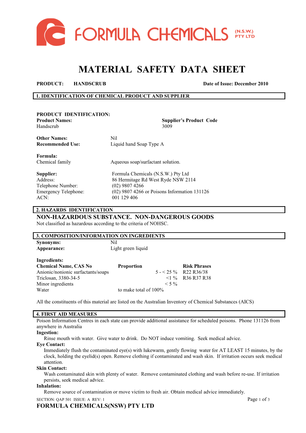 Material Safety Data Sheet s102