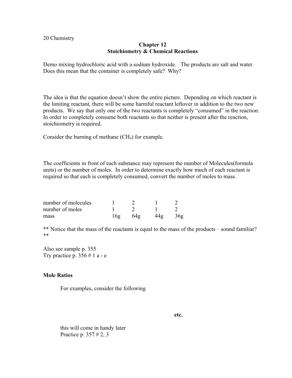 Stoichiometry & Chemical Reactions