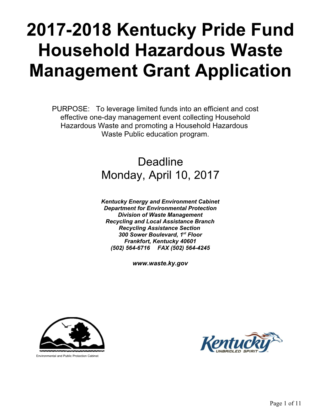 Household Hazardous Waste Management Grant Application