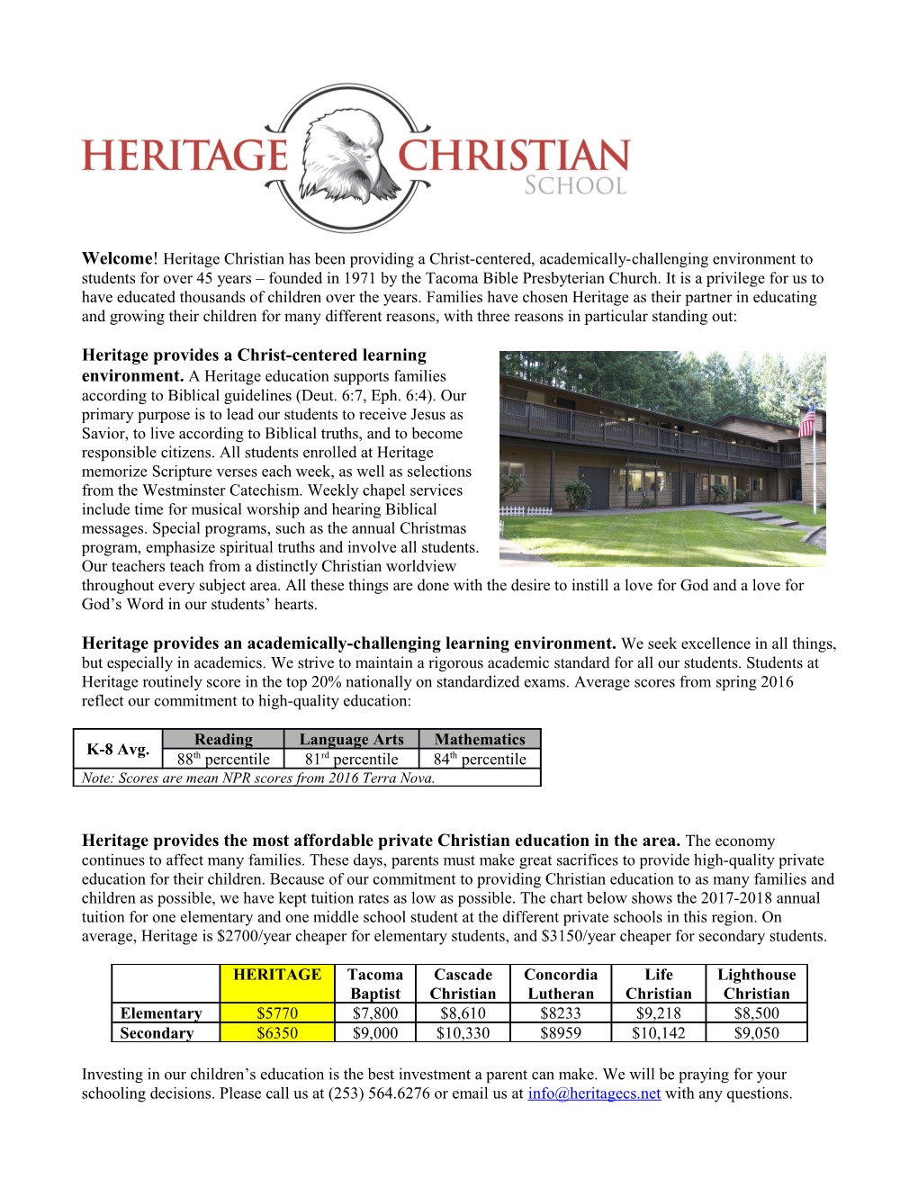 Welcome! Heritage Christian Has Been Providing a Christ-Centered, Academically-Challenging