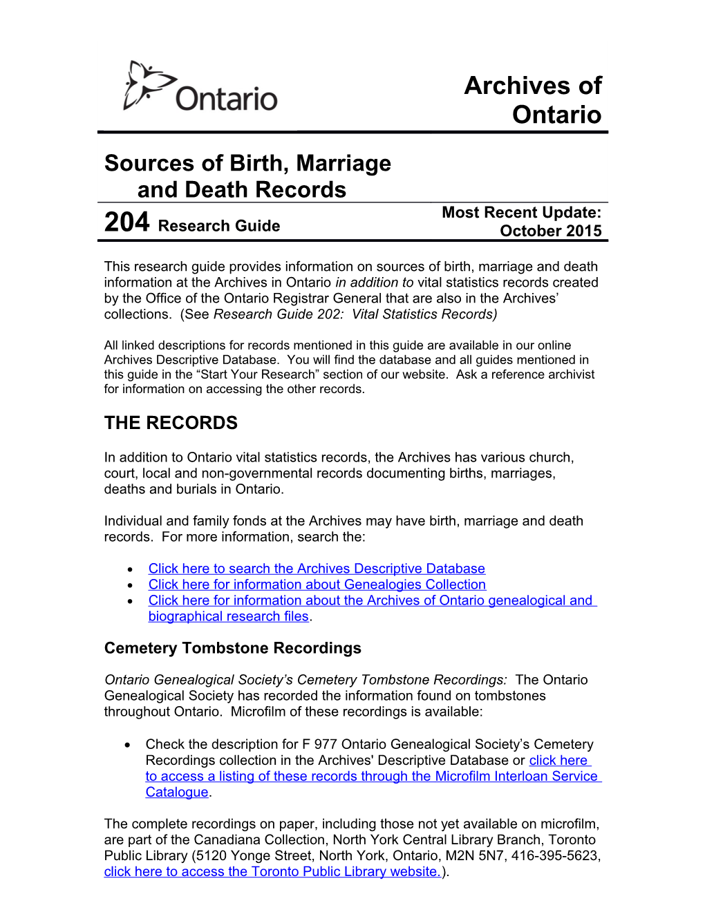 Sources of Birth, Marriage and Death Records