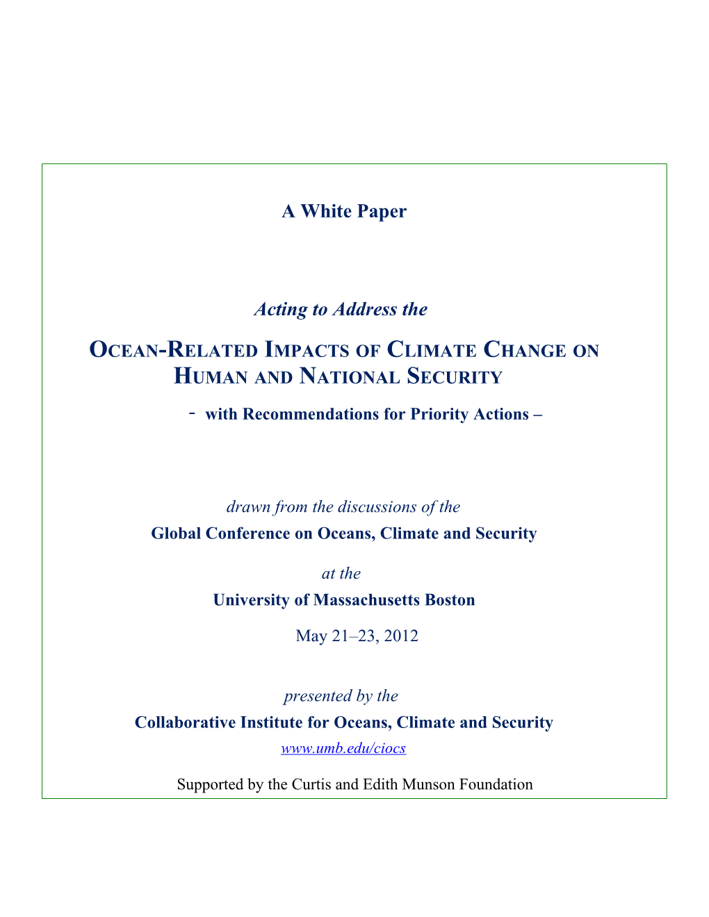 Ocean-Related Impacts of Climate Change on Human and National Security